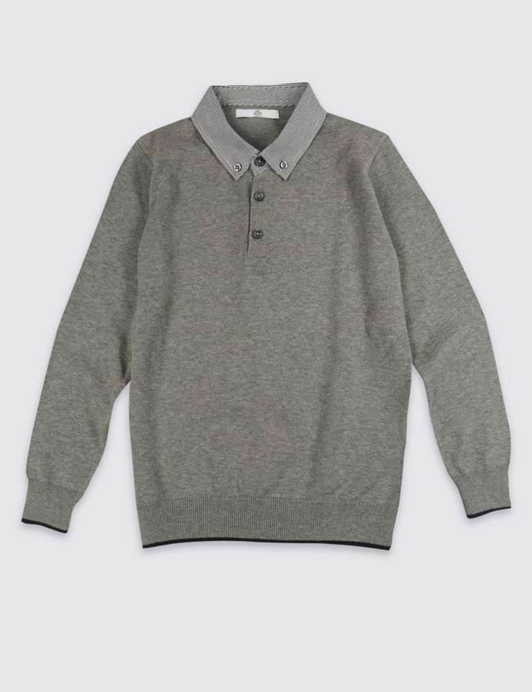 Pure Cotton Mock Shirt Jumper (3-14 Years) 2 of 5