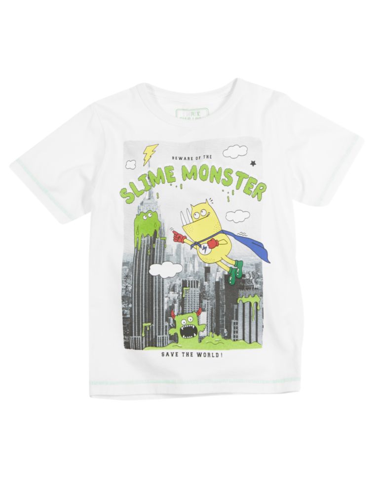 Pure Cotton Monster City Print T-Shirt (1-7 Years) 2 of 3