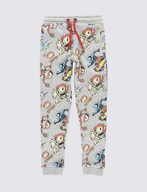 Pure Cotton Monster Print Joggers (1-7 Years) Image 2 of 3