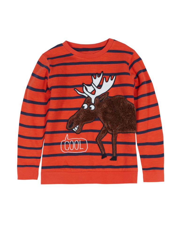 Pure Cotton Moose Appliqué Crew Neck Sweatshirt (1-7 Years) 2 of 3