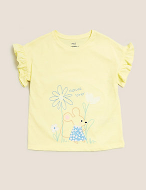 Pure Cotton Mouse Embroidered T-Shirt (2-7 Yrs) Image 2 of 4