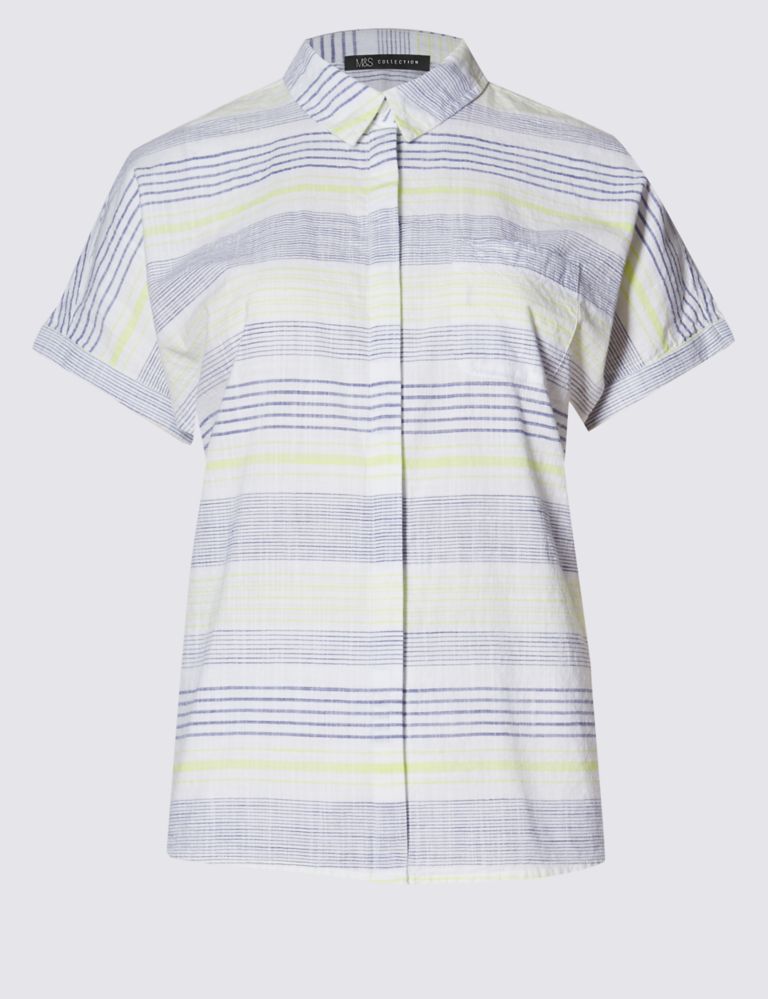 Pure Cotton Multi Striped Boxy Shirt 2 of 3