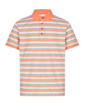 Pure Cotton Multi-Striped Boys Polo Shirt (5-14 Years) Image 2 of 3
