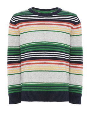 Pure Cotton Multi-Striped Jumper with StayNEW™ Image 2 of 6