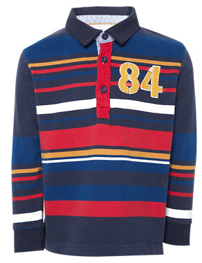 Pure Cotton Multi-Striped Rugby Shirt Image 2 of 7