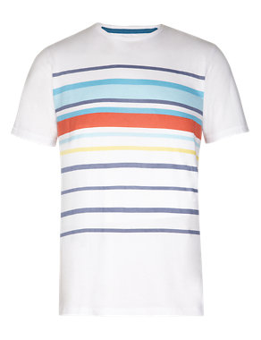 Pure Cotton Multi-Striped Slub T-Shirt Image 2 of 4