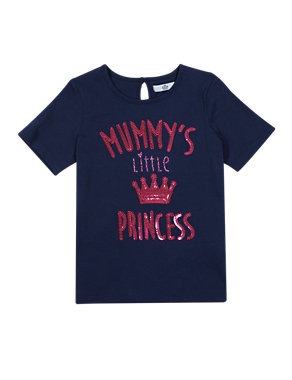 Pure Cotton Mummy's Little Princess Slogan T-Shirt (1-7 Years) Image 2 of 3