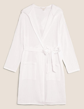 Pure Cotton Muslin Hooded Dressing Gown Image 2 of 6