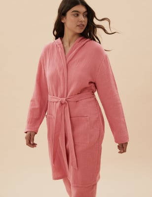 Cotton dressing gown with clearance hood