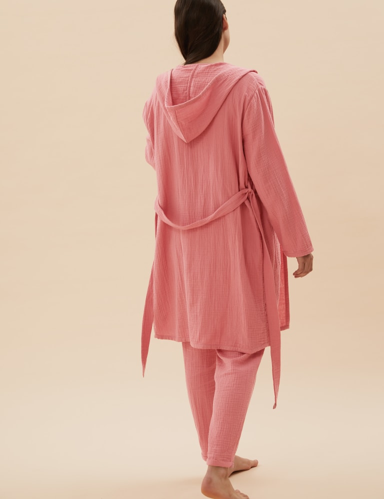 Pure Cotton Muslin Hooded Dressing Gown M&S Collection M&S