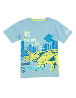Pure Cotton Natural History Museum Dinosaur Print T-Shirt (2-8 Years) Image 2 of 3