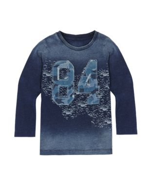 Pure Cotton Number Appliqué Washed Look T-Shirt (1-7 Years) Image 2 of 3