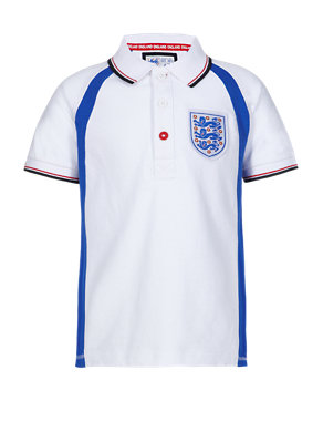 Pure Cotton Official England FA 3 Lions Boys Polo Shirt (5-14 Years) Image 2 of 4