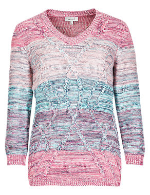 Pure Cotton Ombre Effect Striped Cable Knit Top Image 2 of 6