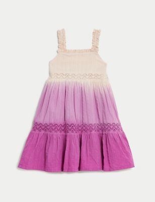 Pure Cotton Ombre Tiered Dress (2-8 Yrs) Image 2 of 4