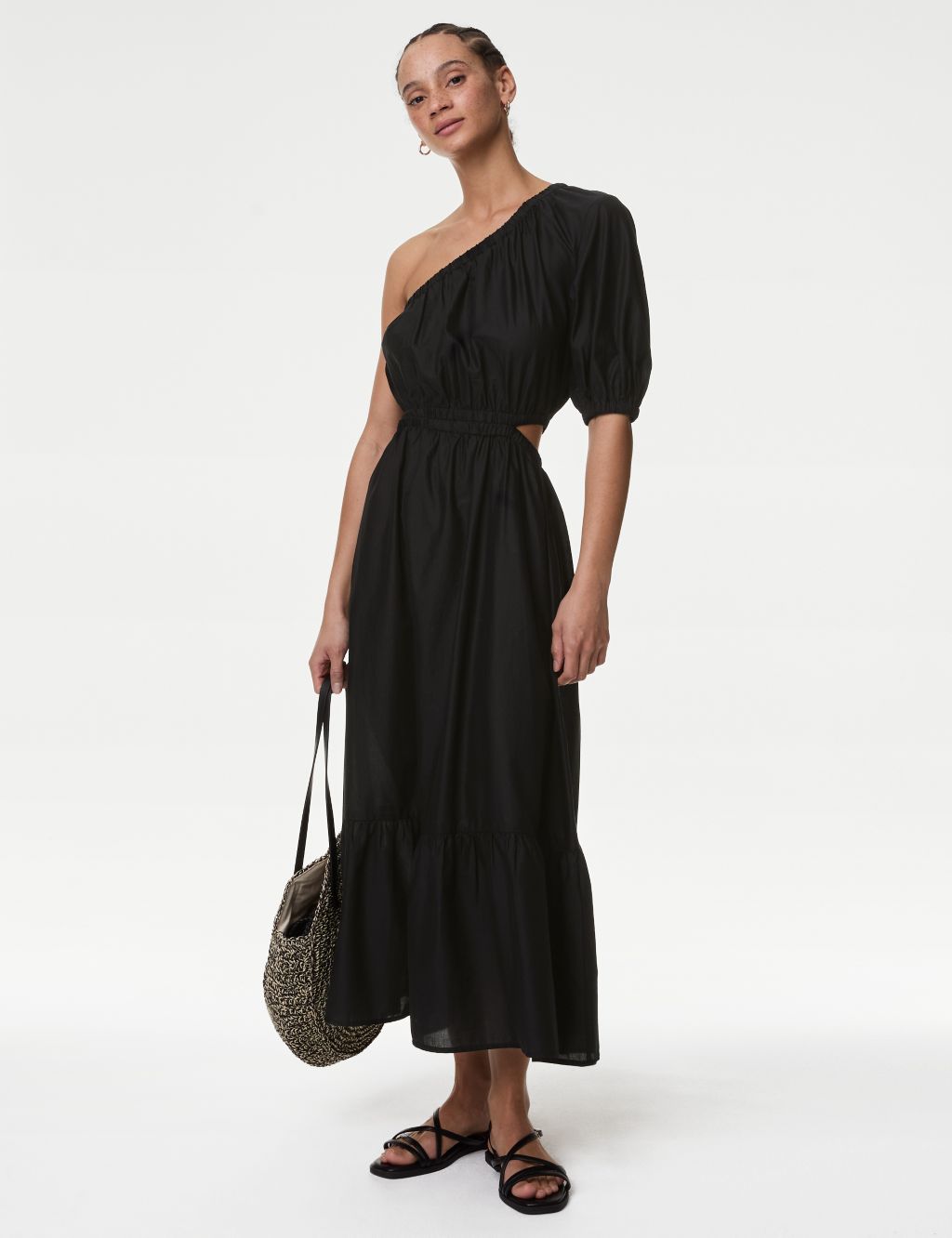 M&S Womens Pure Cotton One Shoulder Beach Dress - 24 - Black