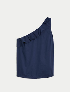 Pure Cotton One Shoulder Frill Detail Blouse Image 2 of 6