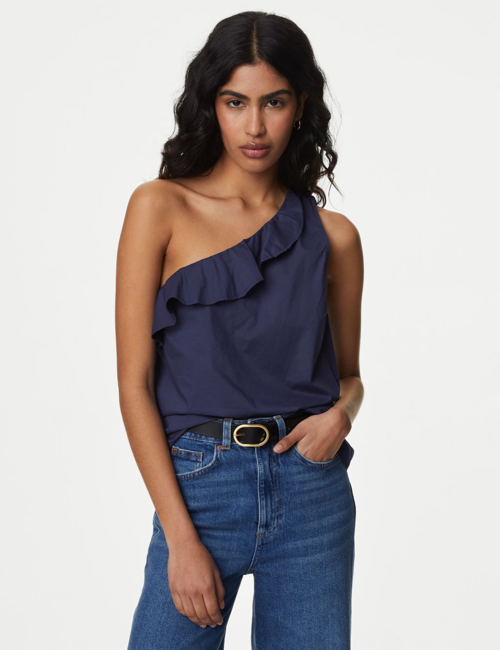 Pure Cotton One Shoulder Frill Detail Blouse 3 of 6