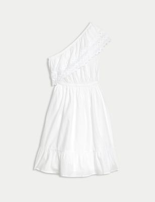 Pure Cotton One Shoulder Mini Beach Dress Image 2 of 4