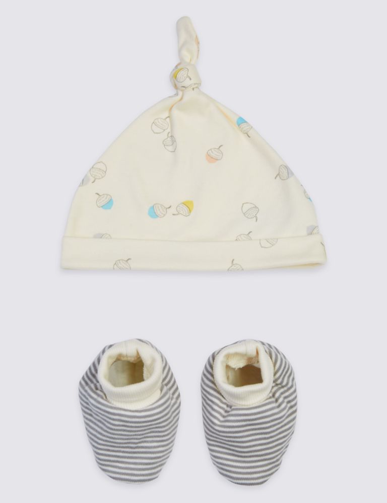 Pure Cotton Organic Baby Hat & Booties 1 of 5