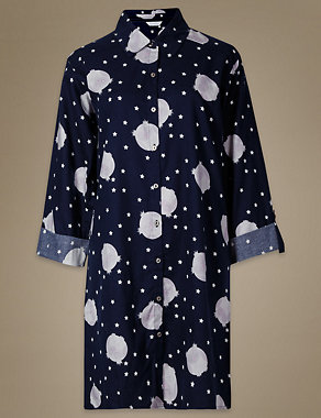 Pure Cotton Owl Print Collared Neck Nightshirt Image 2 of 4