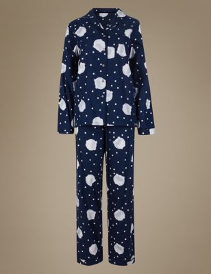 Pure Cotton Owl Print Long Sleeve Pyjama Set Image 2 of 4