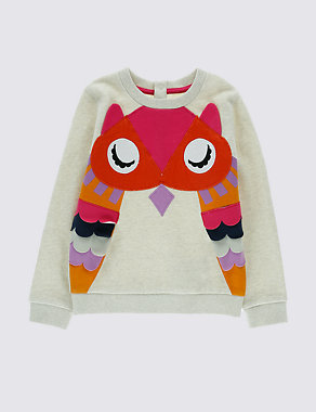 Pure Cotton Owl Sweat Jumper (1-7 Years) Image 2 of 3