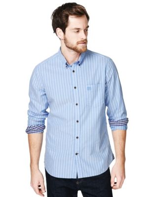 Pure Cotton Oxford Weave Slim Fit Striped Shirt Image 1 of 2
