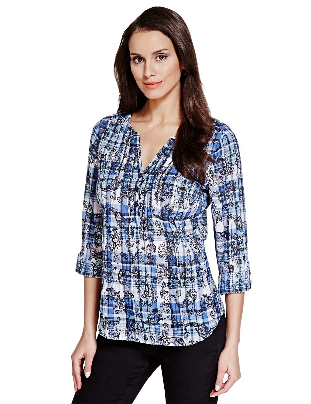 Pure Cotton Paisley & Checked Blouse 3 of 4
