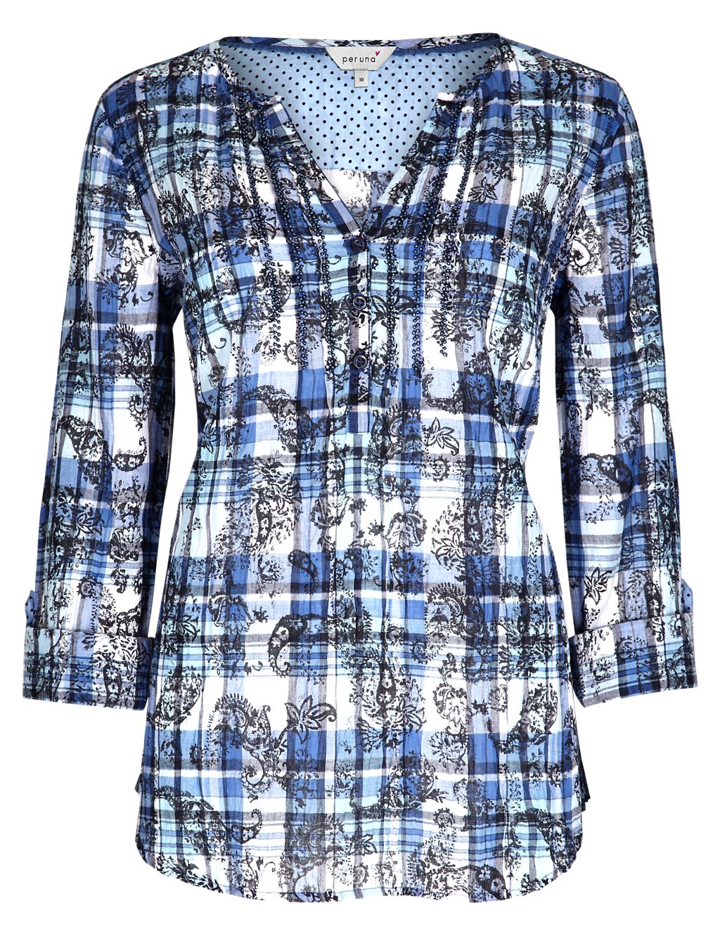 Pure Cotton Paisley & Checked Blouse 1 of 4
