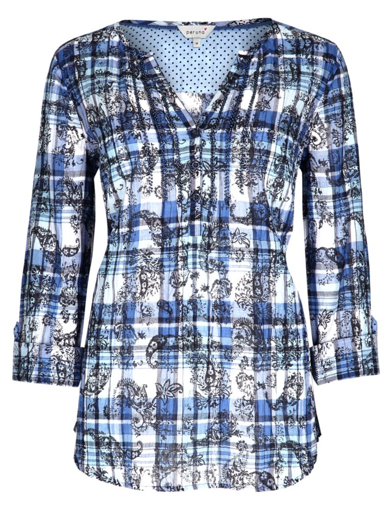 Pure Cotton Paisley & Checked Blouse 2 of 4