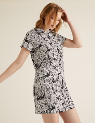 Palm leaf outlet shirt dress