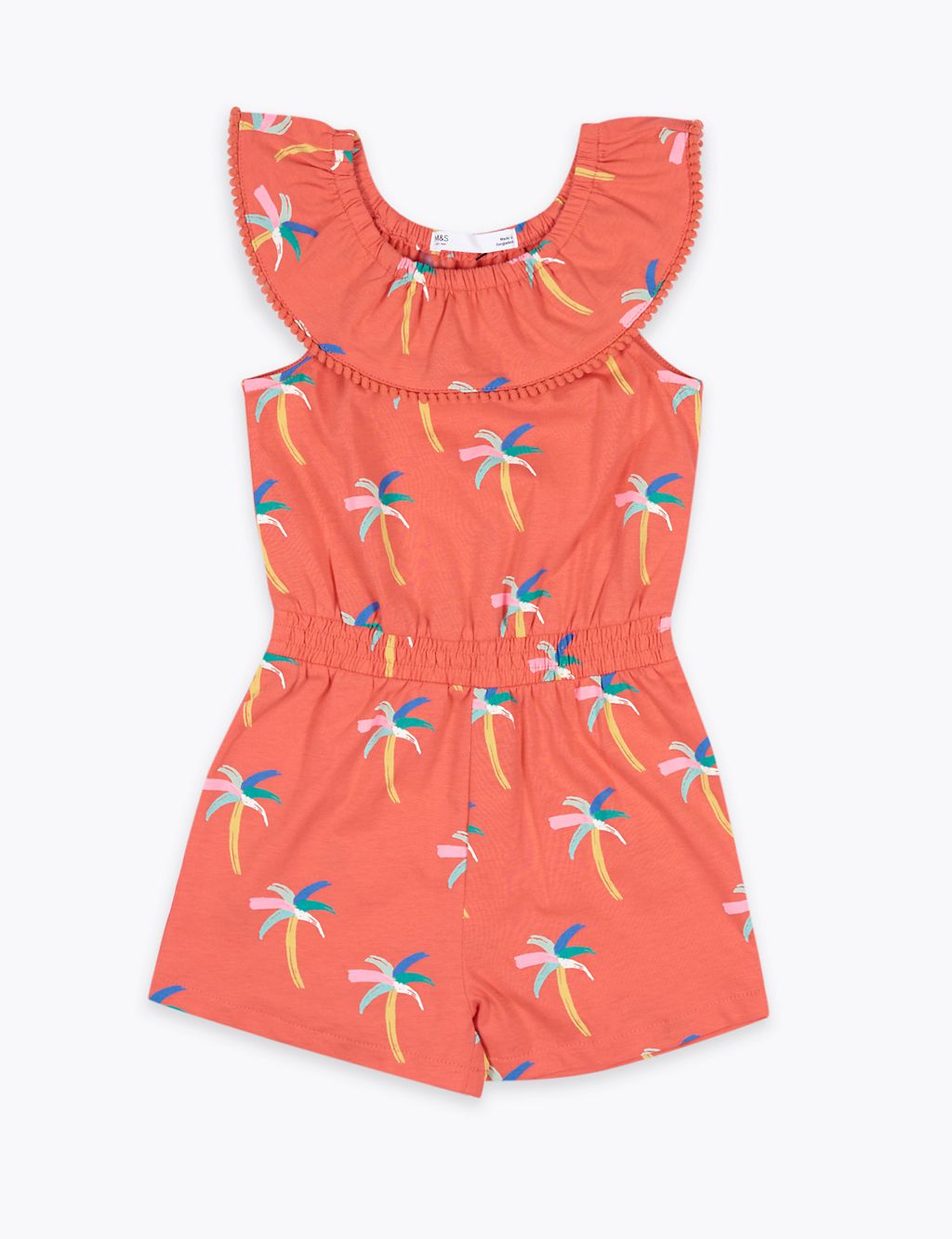 Pure Cotton Palm Print Playsuit (2-7 Yrs) 1 of 4