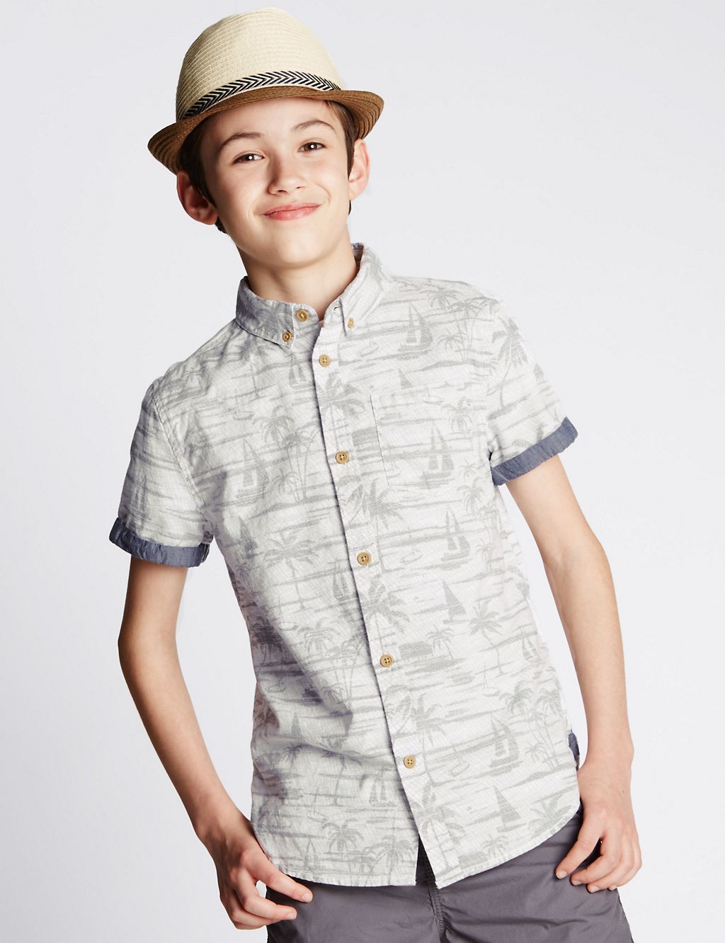 Pure Cotton Palm Print Shirt (5-14 Years) 3 of 3