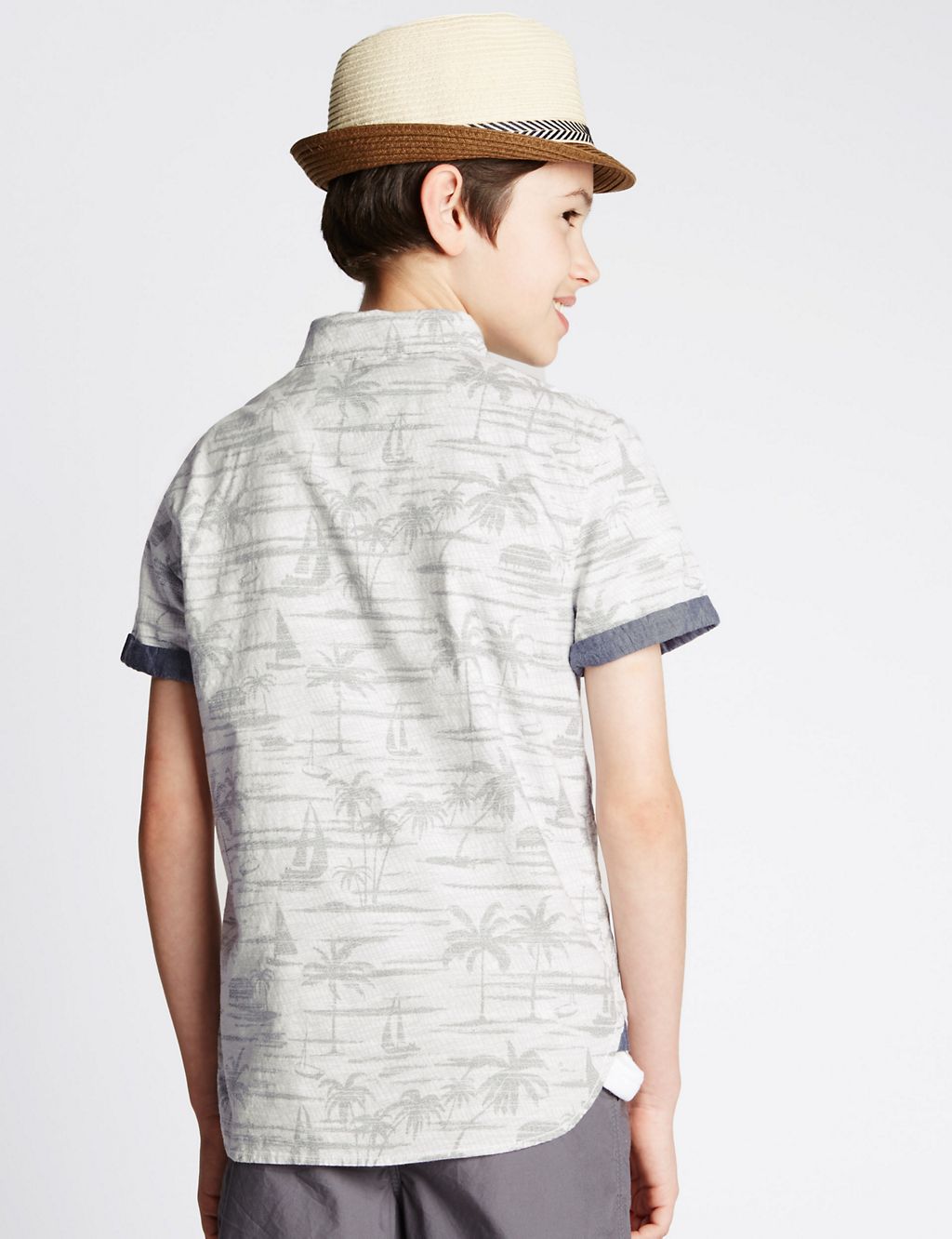 Pure Cotton Palm Print Shirt (5-14 Years) 2 of 3