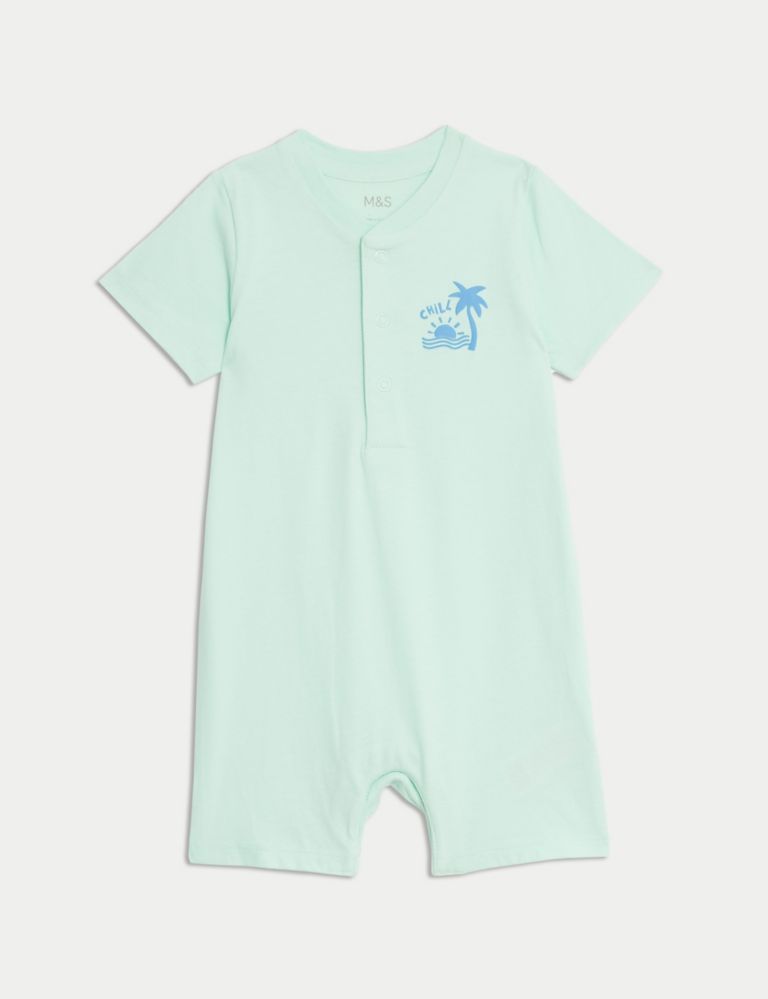 Pure Cotton Palm Tree Romper (0-3 Yrs) 1 of 3
