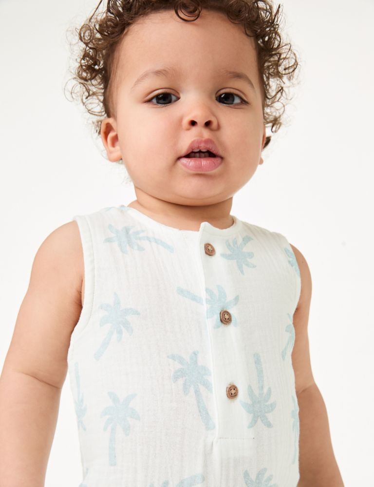 Pure Cotton Palm Tree Romper (0-3 Yrs) 5 of 5
