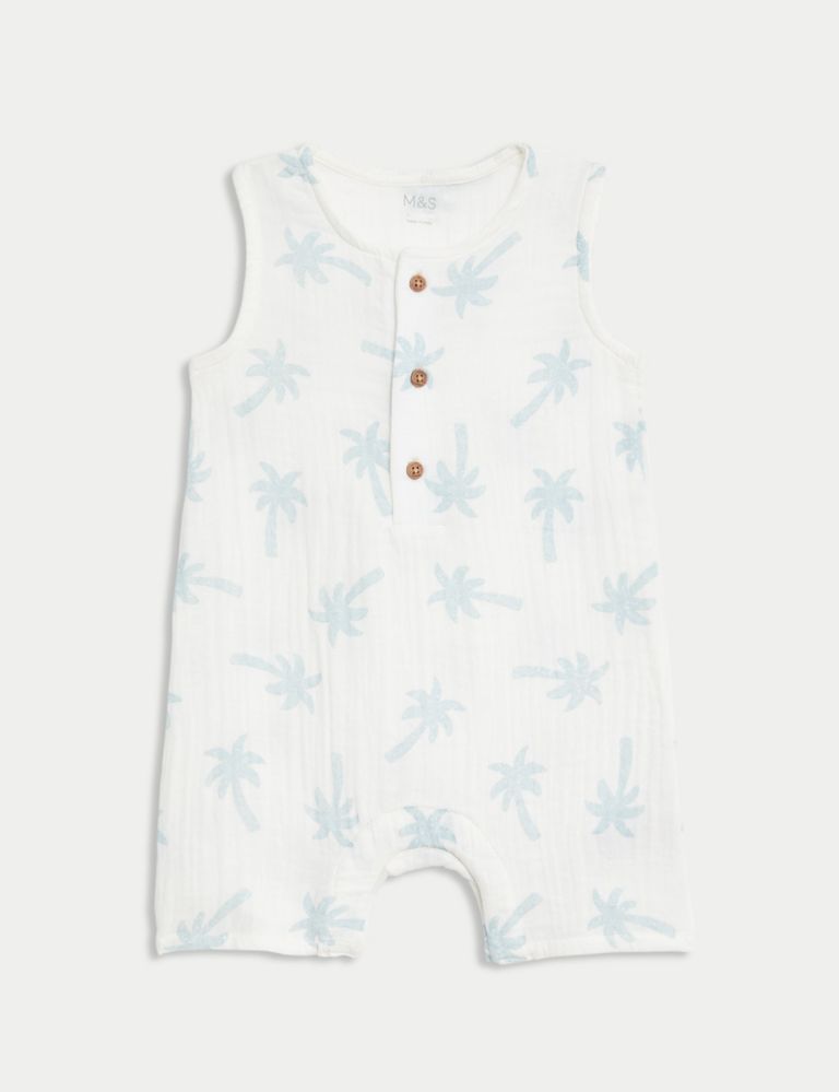 Pure Cotton Palm Tree Romper (0-3 Yrs) 2 of 5