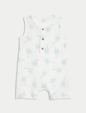Pure Cotton Palm Tree Romper (0 Mths-3 Yrs) Image 2 of 5