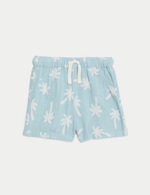 Pure Cotton Palm Tree Shorts (0-3 Yrs) Image 2 of 5