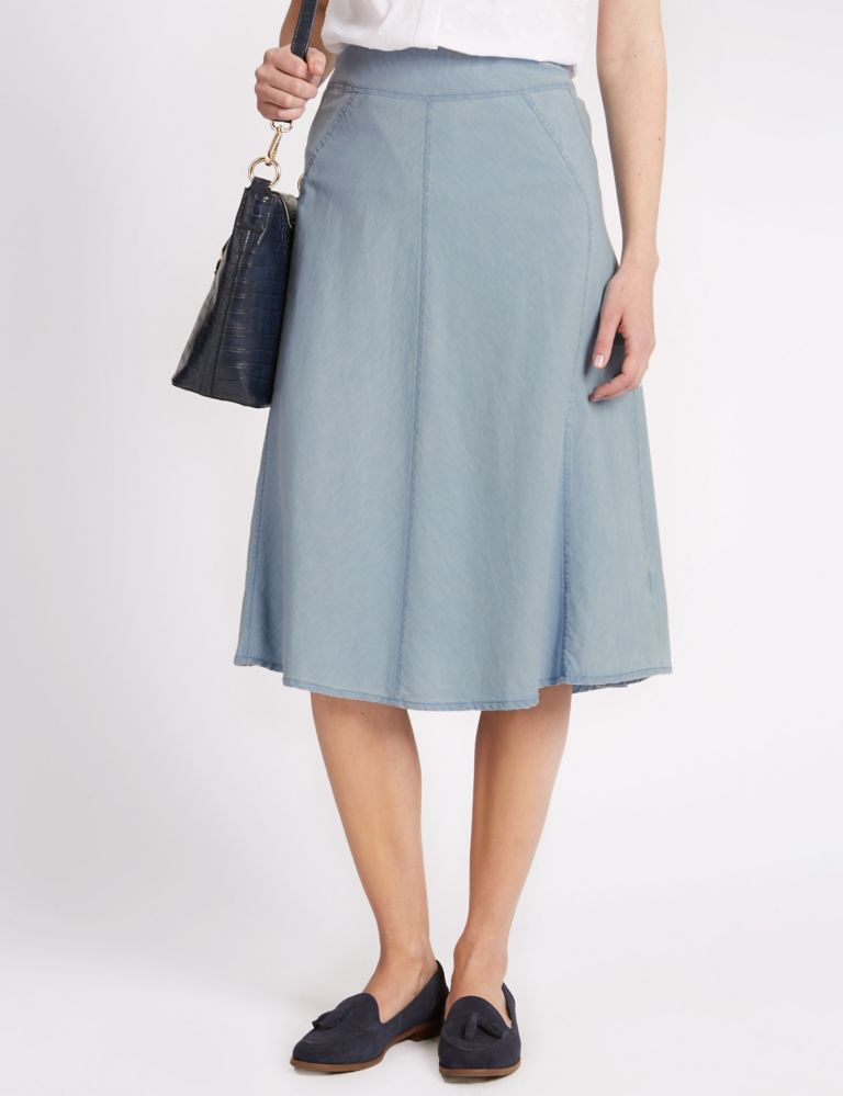 Pure Cotton Panelled A-Line Skirt 1 of 3