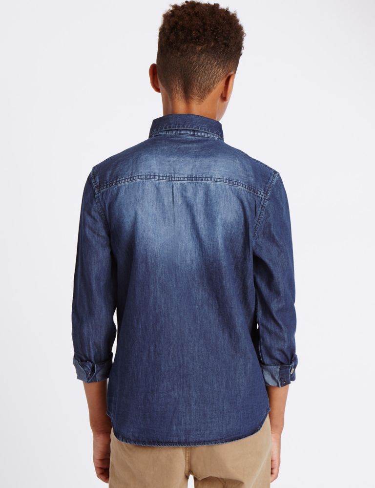 Pure Cotton Panelled Denim Shirt (5-14 Years) 3 of 5