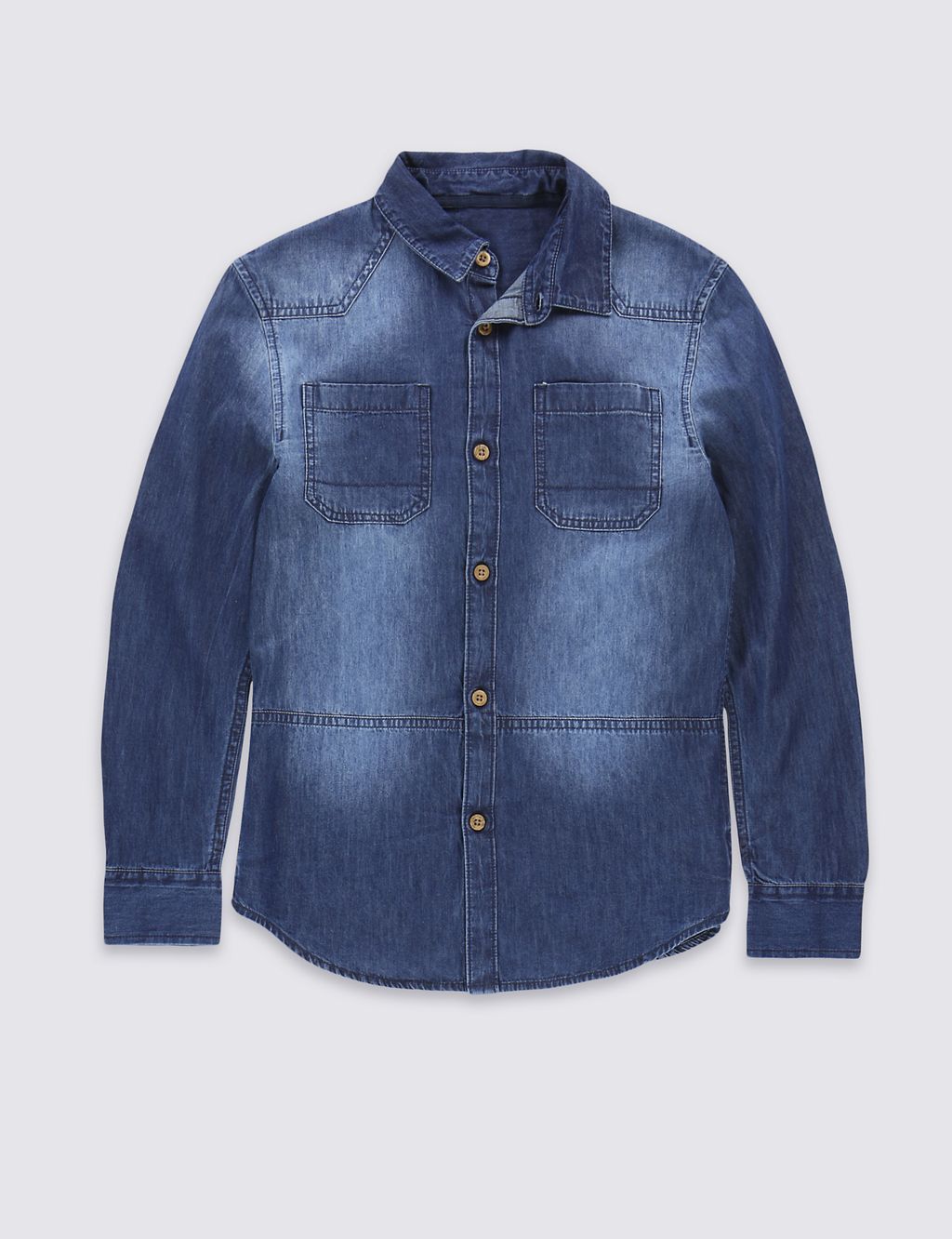 Pure Cotton Panelled Denim Shirt (5-14 Years) 1 of 5