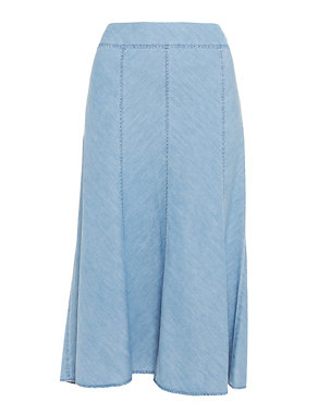 Pure Cotton Panelled Denim Skirt Image 2 of 4