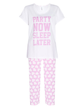 Pure Cotton Party Now Sleep Later Cropped Pyjamas Image 2 of 4