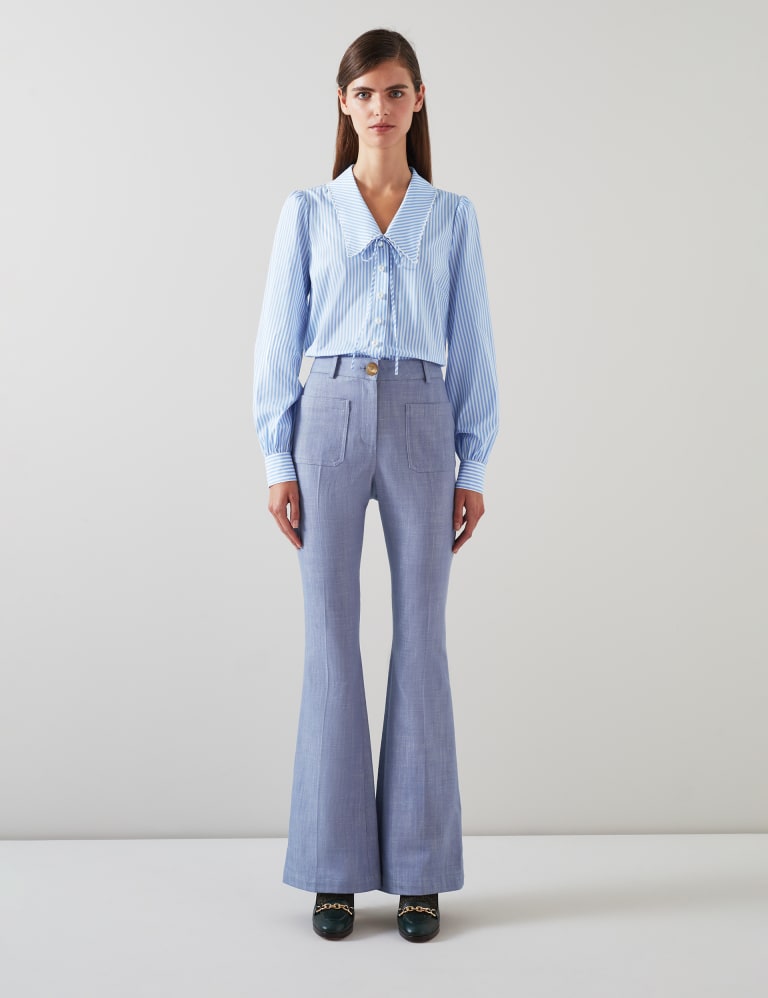 Flared cotton trousers clearance