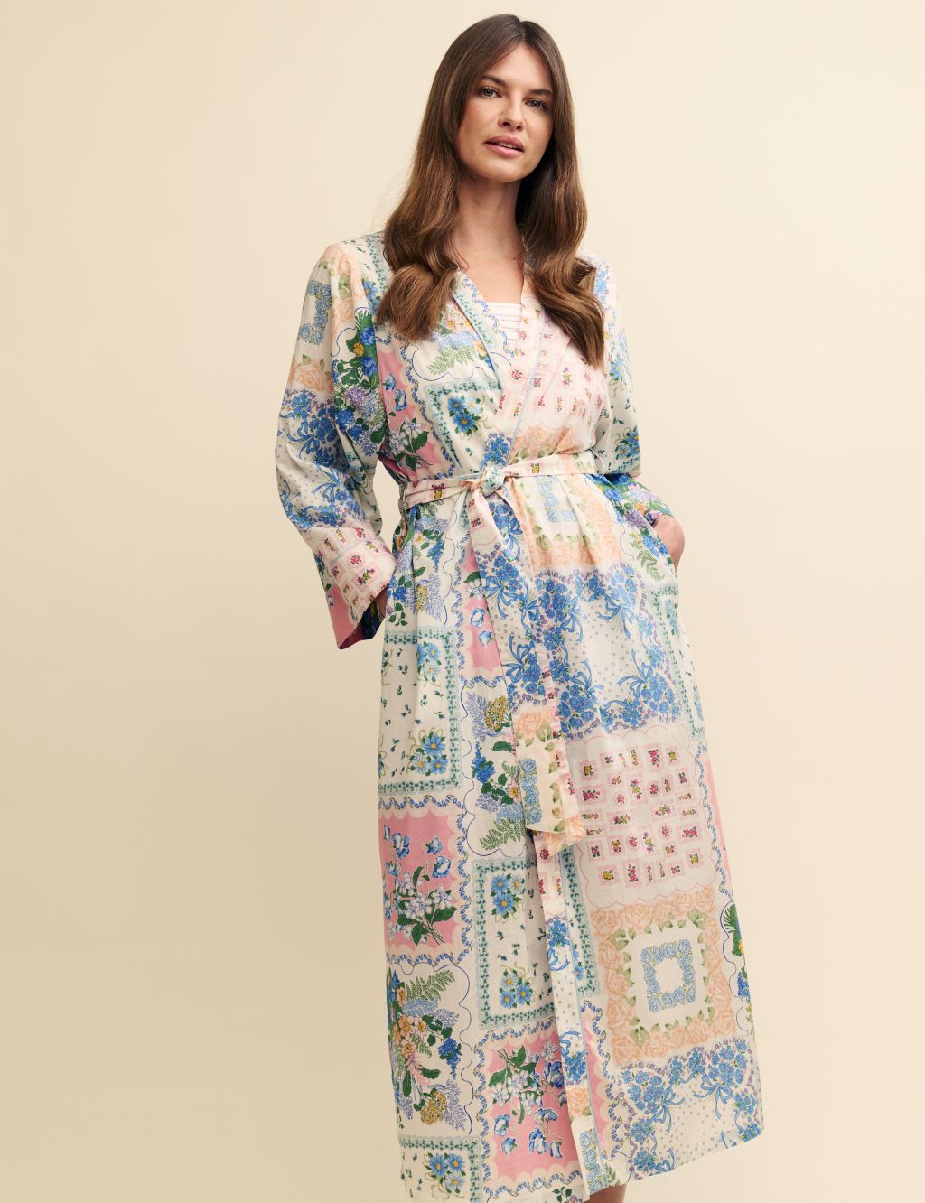 Pure Cotton Patchwork Print Dressing Gown 3 of 9