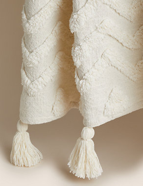 Pure Cotton Patterned Tassel Throw Image 2 of 6