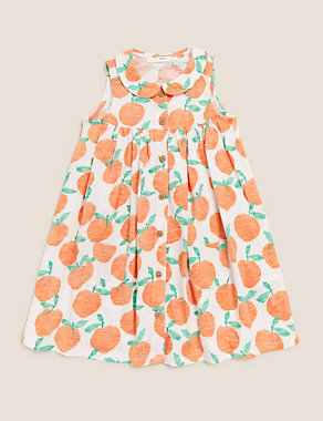 Pure Cotton Peach Print Dress (2-7 Yrs) Image 2 of 4