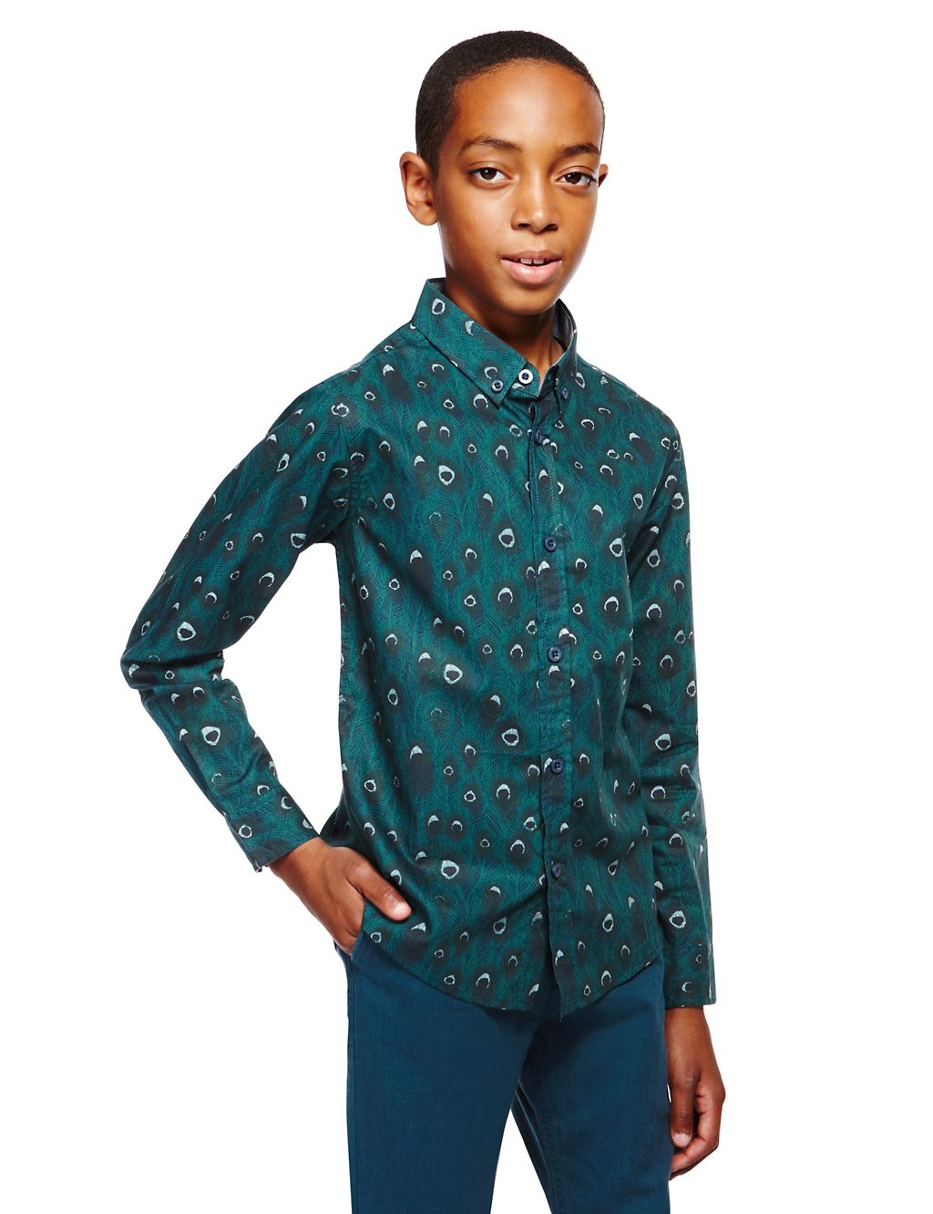 Pure Cotton Peacock Feather Print Shirt 3 of 7